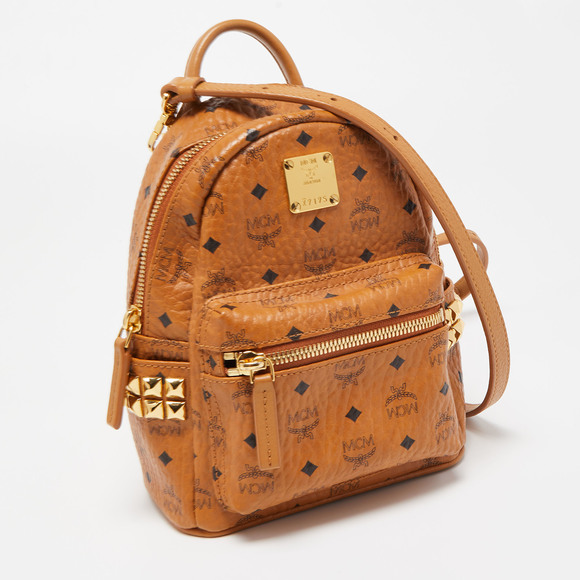 MCM Tan Visetos Coated Canvas and Leather Mini Studded Stark-Bebe Boo Backpack - Picture 3 of 8